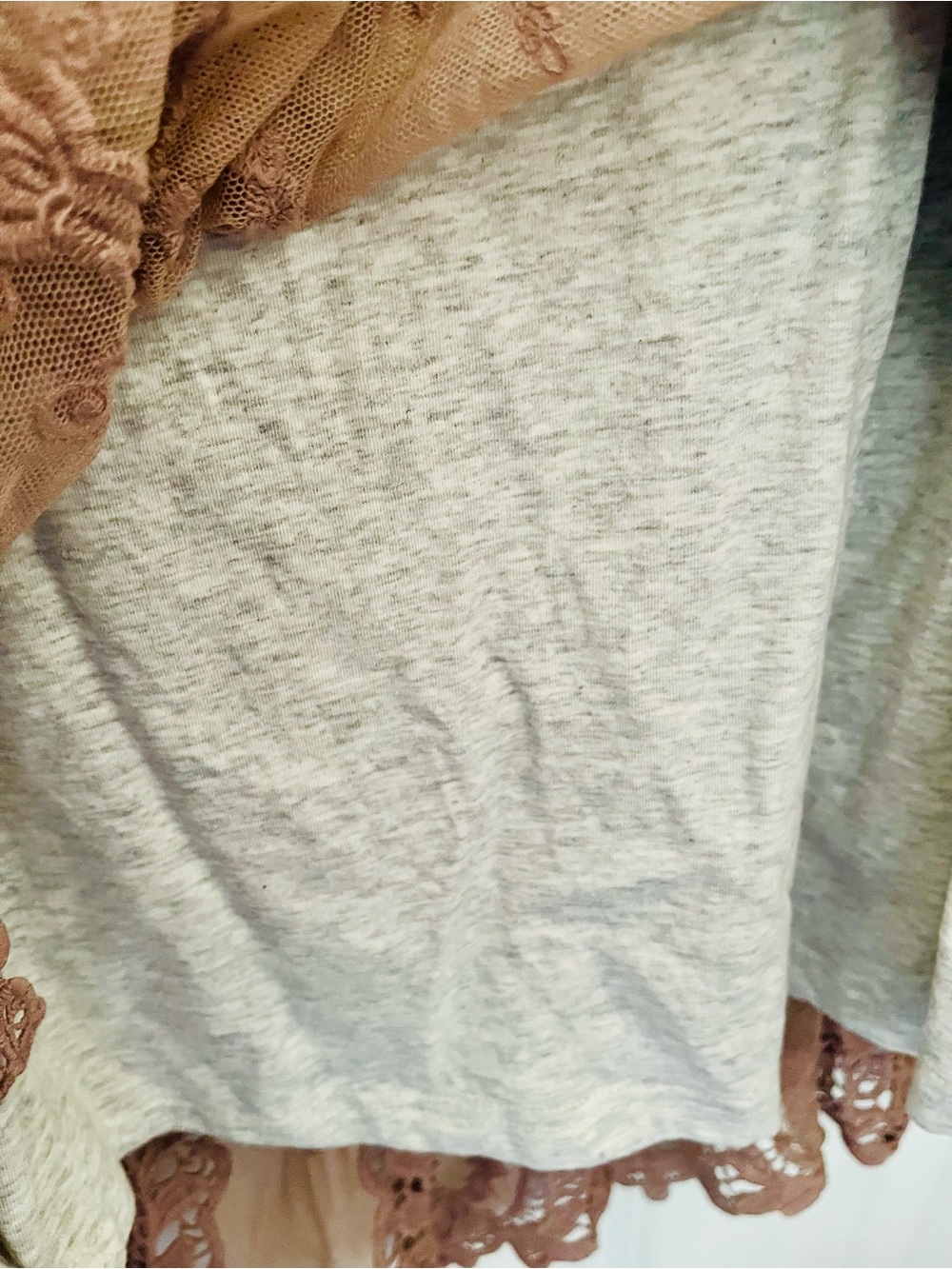 Sundance Vintage Looking Lace Overlay Jersey Dusty Pink Embroidered Maxi Skirt - Picture 5 of 9